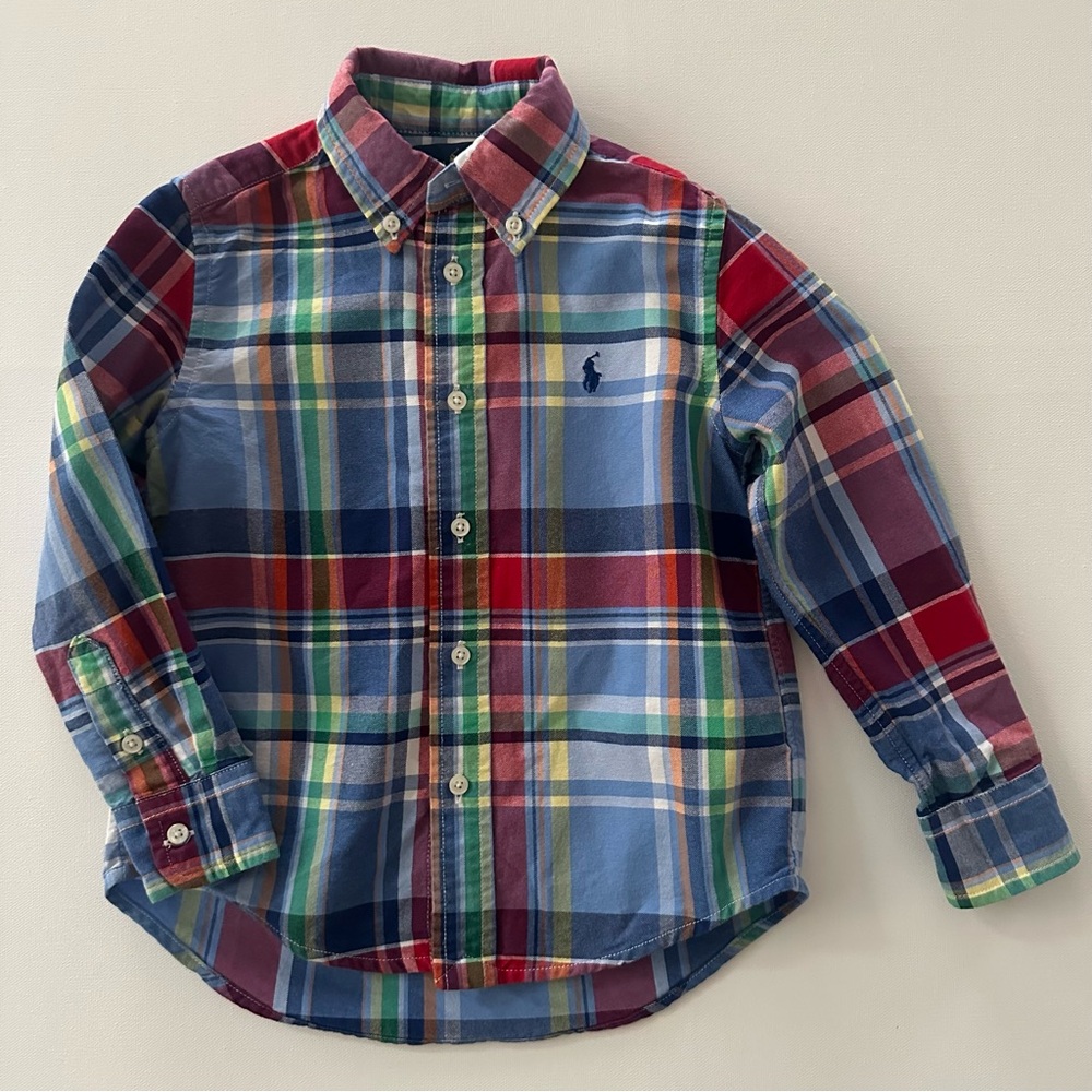 Ralph Lauren 4T Toddler Boy Plaid Shirt Blue Red Green Spring Preppy